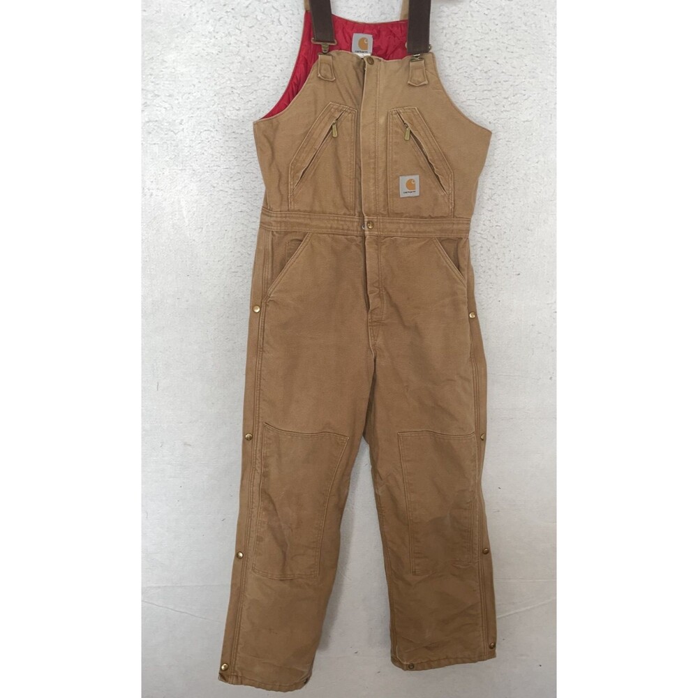 Vintage Carhartt Overalls 32x30 Double Knee Quilt Lined Duck Canvas Bib USA made